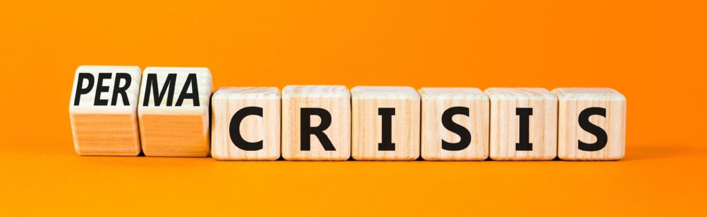 Permacrisis or crisis symbol. Concept words Crisis and Permacrisis on wooden cubes. Business permacrisis or crisis concept. 
